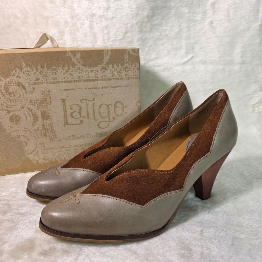 Latigo for Free People Western Pumps Heels Grey Brown Suede Leather Womens 8 NEW